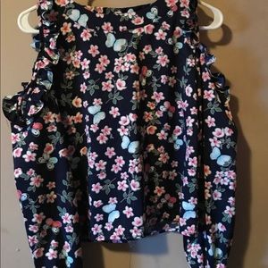 New Top open shoulder color blue n burgundy